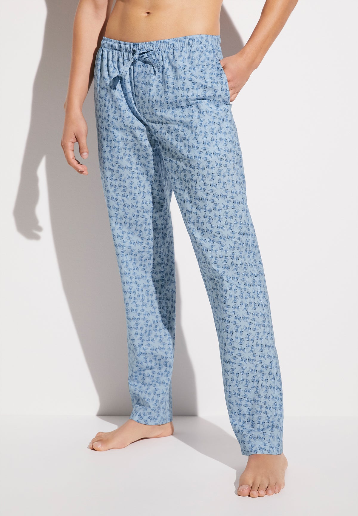 Cotton Poplin Print | Pants Long - light blue