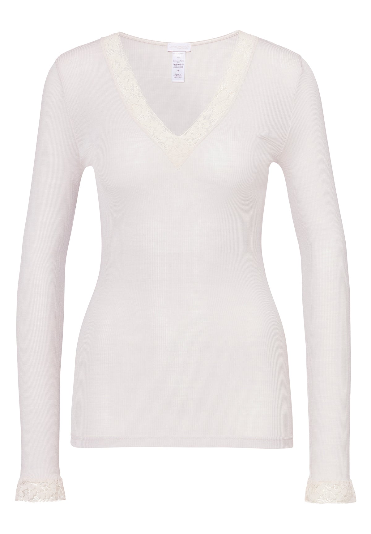 Wool &amp; Silk | T-Shirt Long Sleeve V-Neck - dove