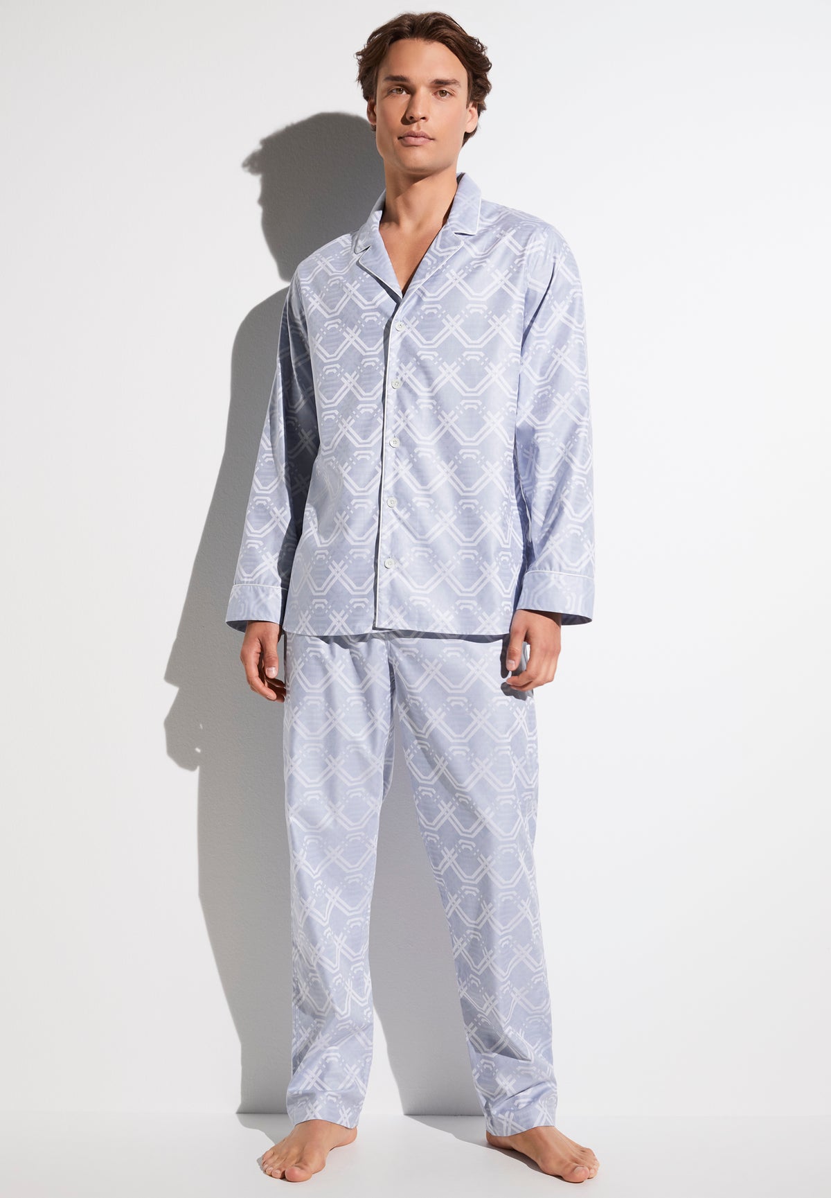 Luxury Jaquards | Pyjama Long - geo medium blue