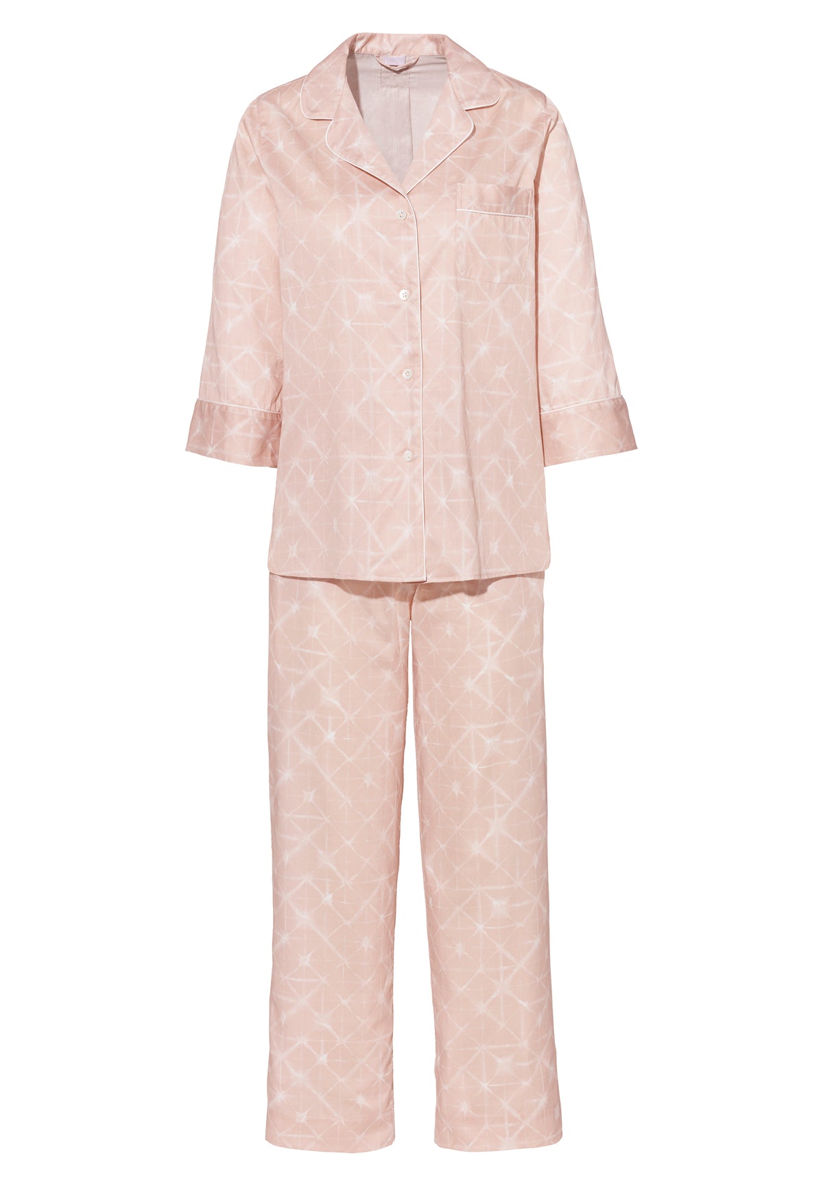 Cotton Sateen Print | Pyjama Cropped 3/4 Sleeve - geo-batic rose